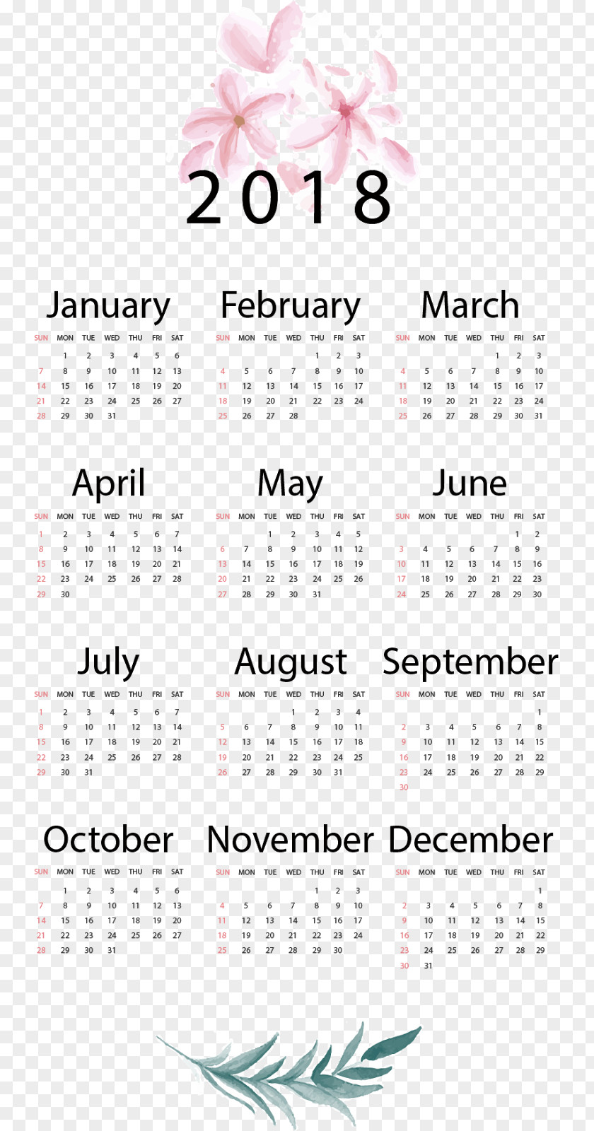 Calendar 2018 Template New Year PNG
