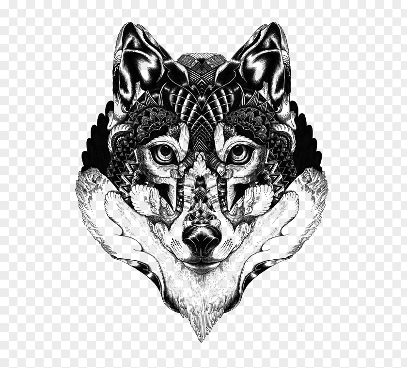 Alaskan Husky Black And White Line Art Gray Wolf Mandala Tattoo Drawing Idea PNG