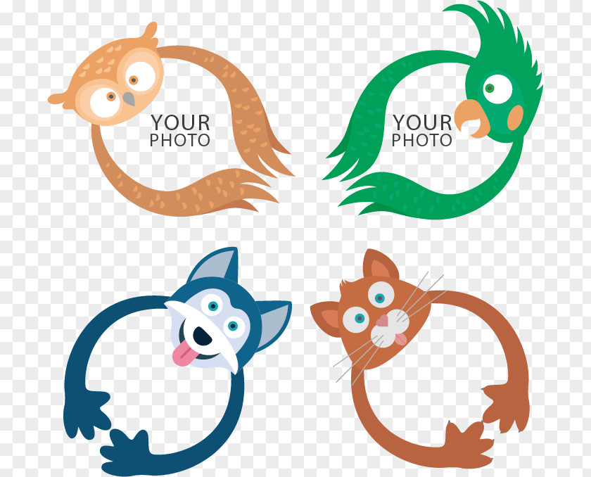 Vector Hand-painted Animal Tag Bird Dog Cat Clip Art PNG