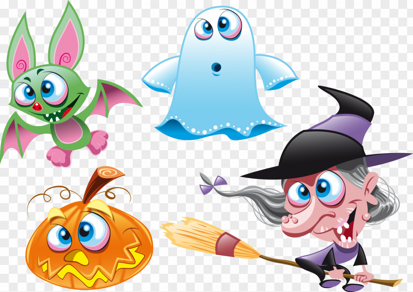 Vector Hand-drawn Cartoon Witch Halloween Ghost Clip Art PNG