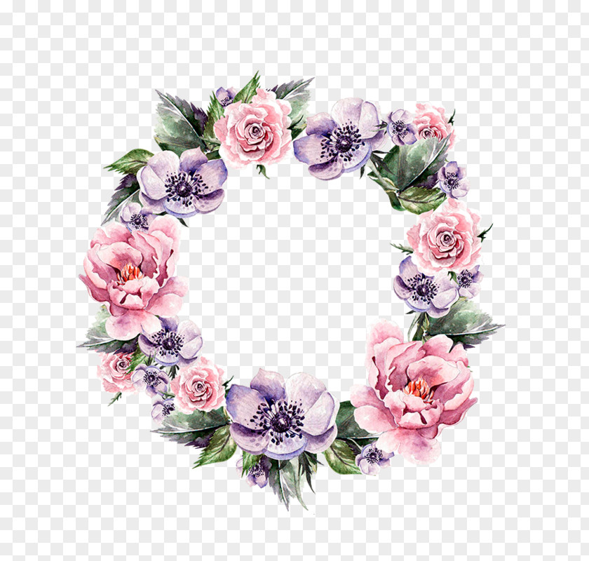 Hand-painted Peony Flowers Flower Garland Wreath Cardmaking PNG