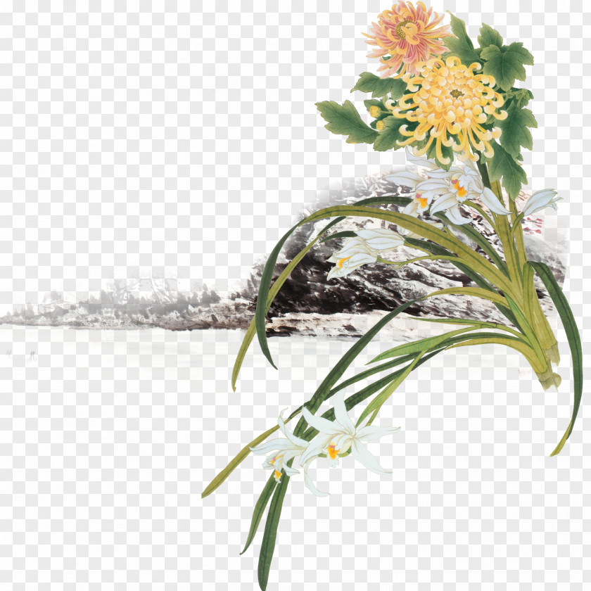 Chrysanthemum Floral Design Ink PNG