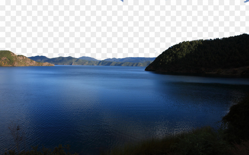 Lugu Lake Two Loch Water Resources Inlet Sky Wallpaper PNG