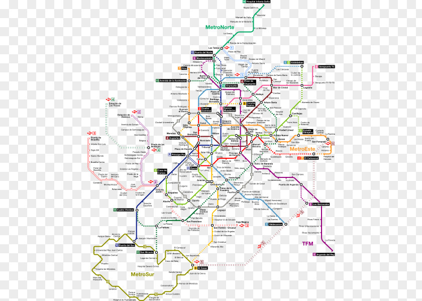Map Madrid Metro Rapid Transit Line 1 PNG
