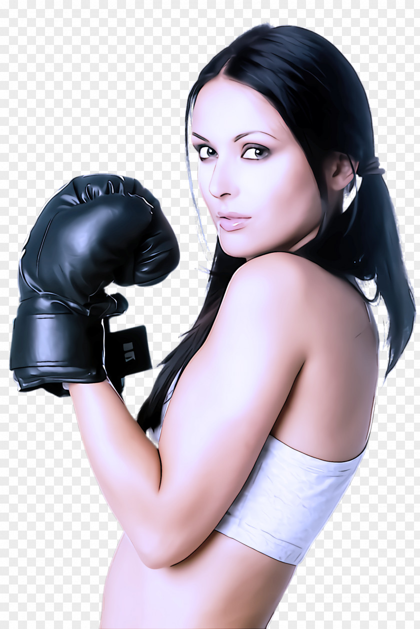 Black Hair Striking Combat Sports Boxing Glove PNG