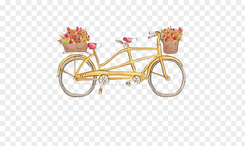 Yellow Bike Amsterdam Tandem Bicycle Drawing Illustration PNG