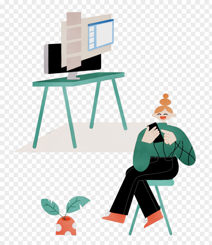 Desk Furniture Cartoon Communication Line PNG