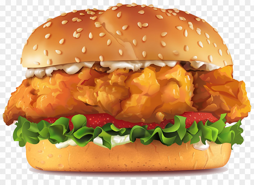 Cartoon Hand Painted Burger Hamburger Chicken Sandwich Fingers Tandoori French Fries PNG