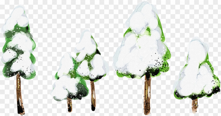 Painted Green Pine Winter Snow Tree PNG