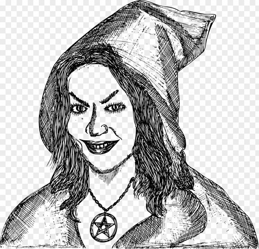 Vector Hand-painted Witch Visual Arts Black And White Euclidean Sketch PNG