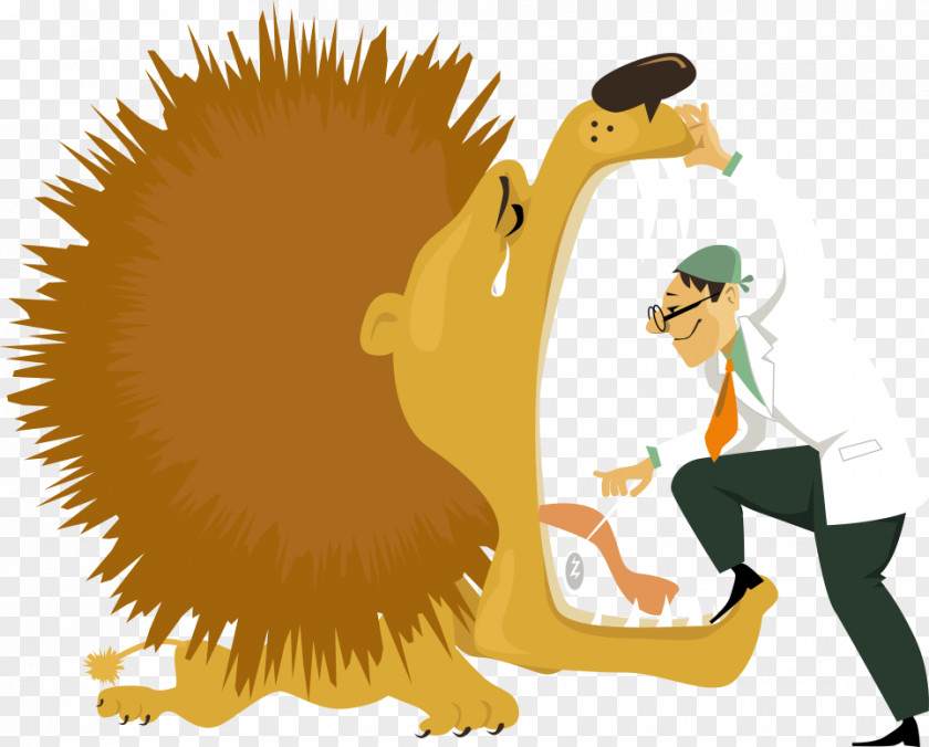 Vector Cartoon Lion And Dentist Lions Roar PNG