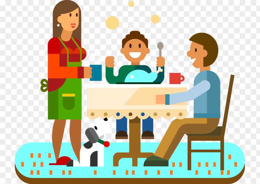 Vector Family Meal Cartoon Illustration PNG