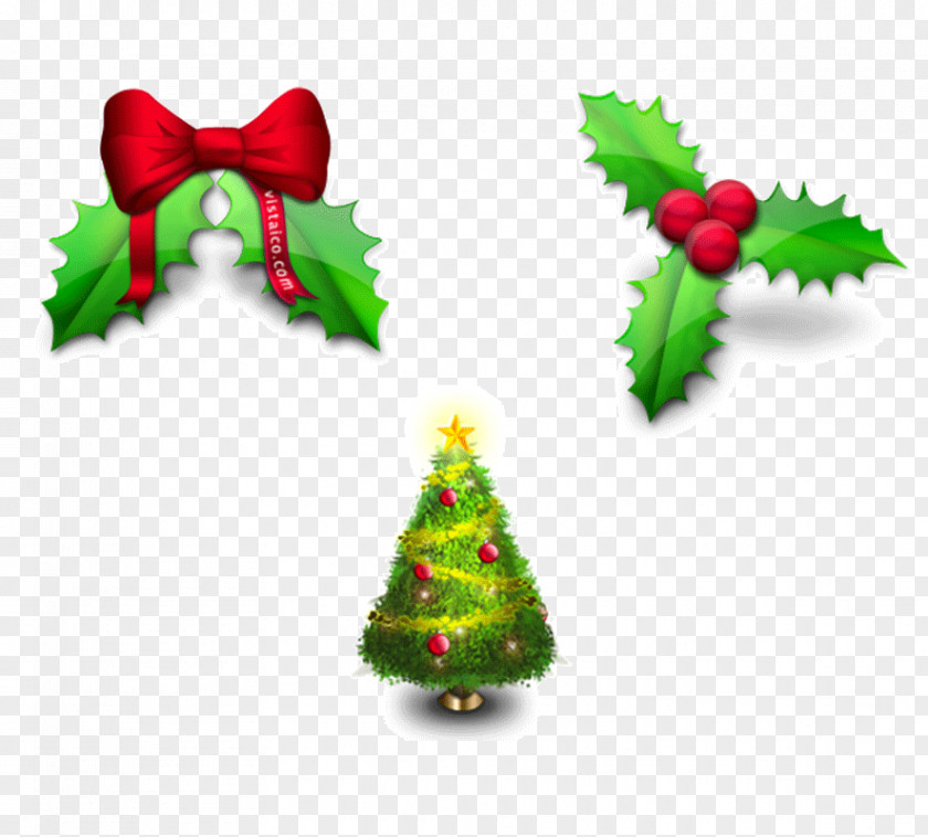 Holly And Christmas Tree Santa Claus Decoration Common Icon PNG