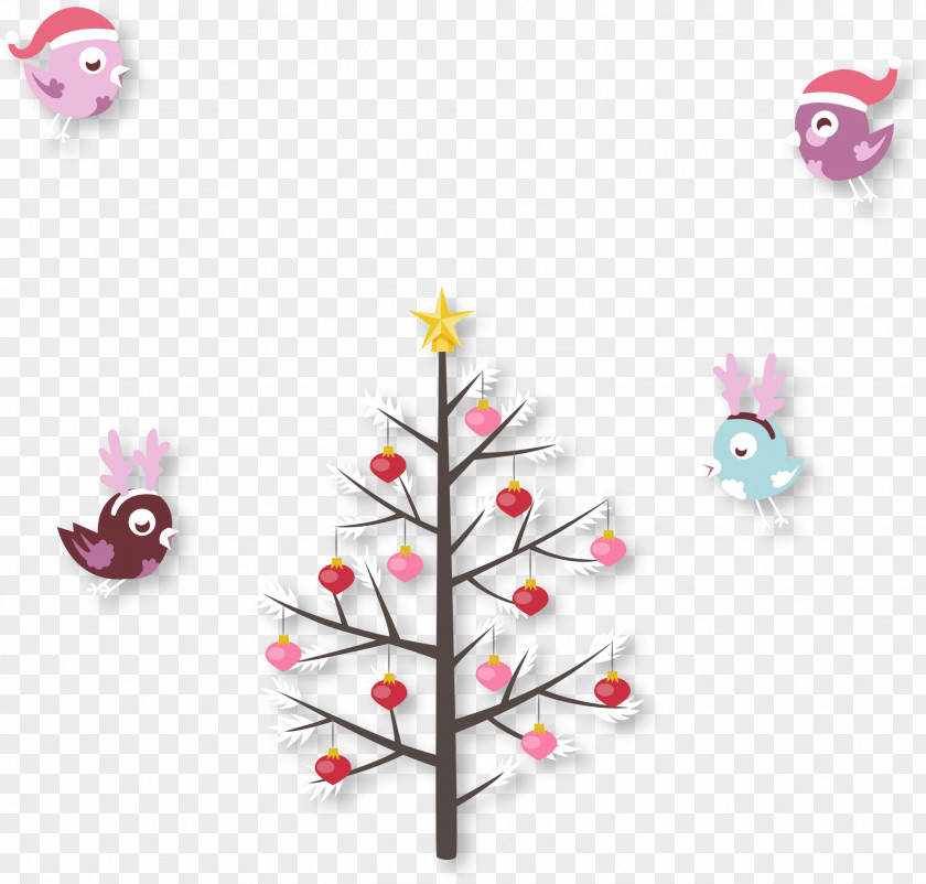 Christmas Tree And Birds Bird Card PNG