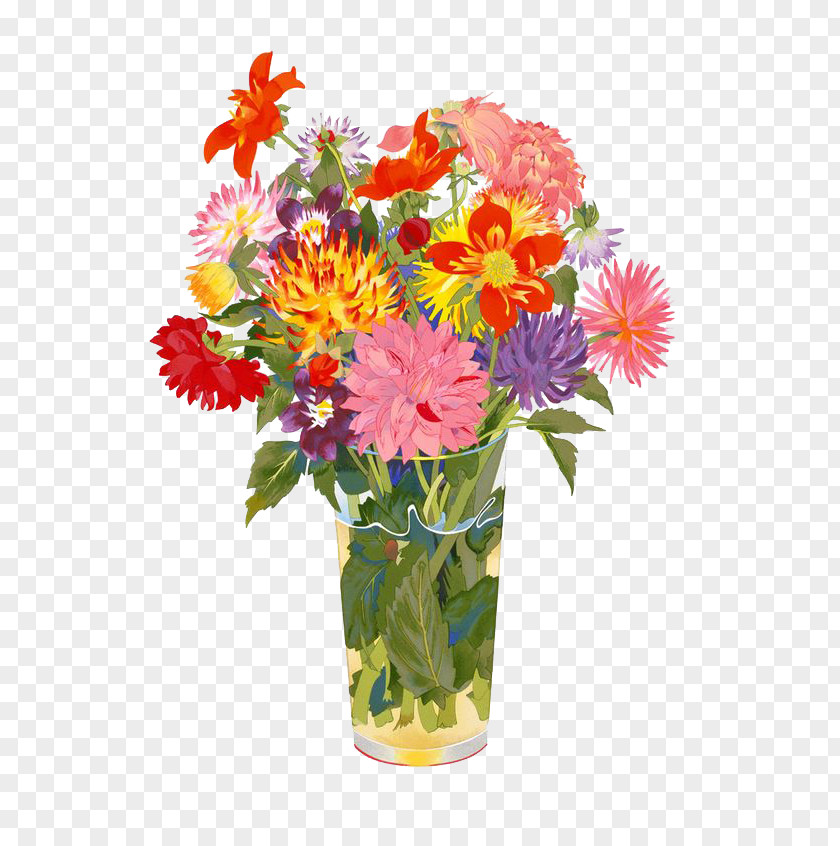 Cartoon Chrysanthemum Vase Watercolor Painting Paper Artist PNG