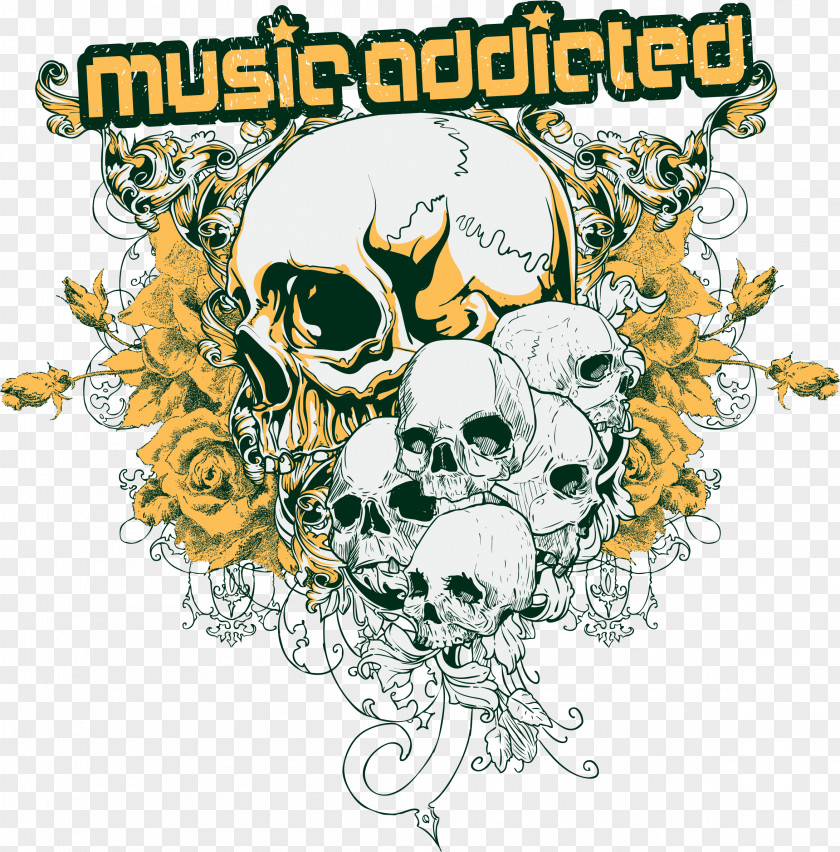 Yellow Flowers And Skeletons T-shirt Skull Skeleton PNG