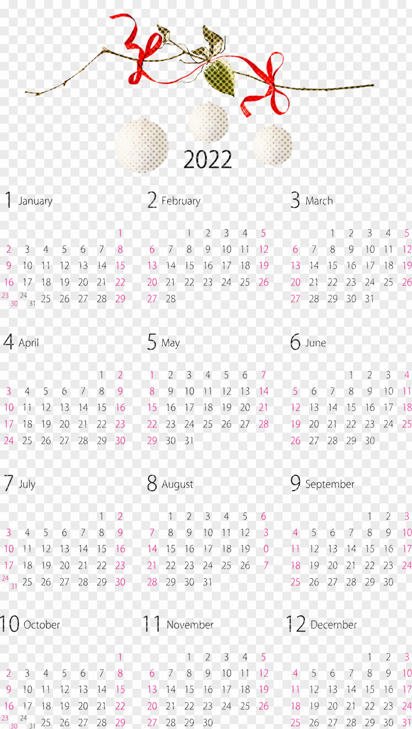 2022 Yearly Calendar Printable PNG