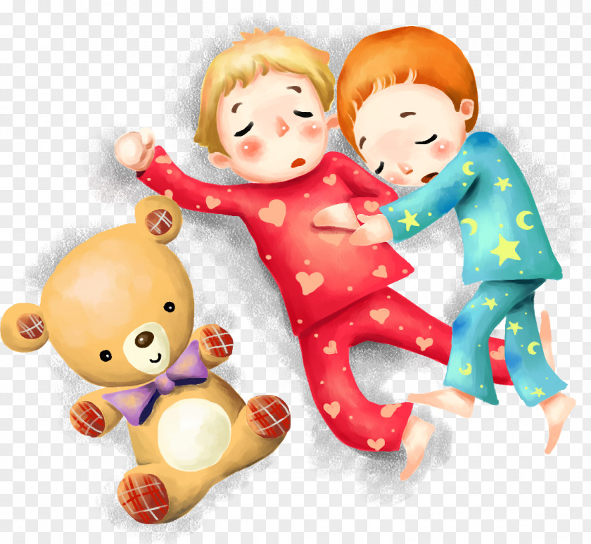 Sleeping Cartoon Boy With Bear High-definition Television Night Display Resolution Wallpaper PNG