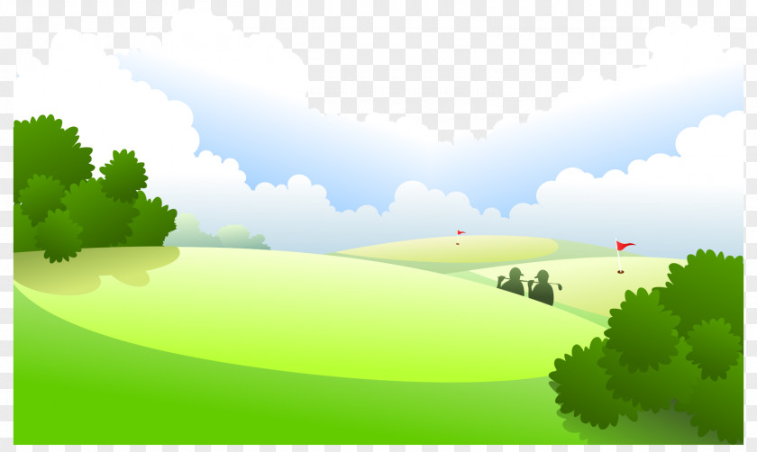 Cartoon Clouds Trees Golf Course Miniature Club PNG
