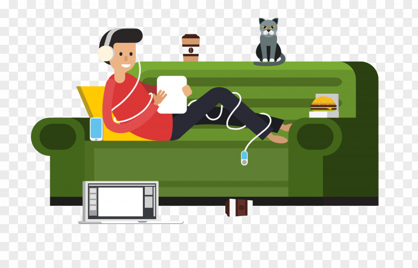 Vector Lying On The Sofa To Play Game Material Cartoon PNG