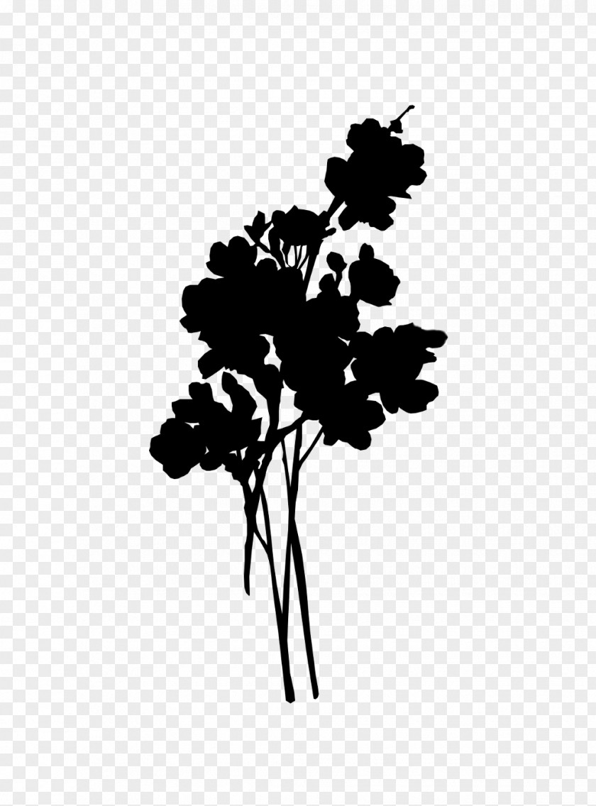 M Flower Leaf Plant Stem Silhouette Black & White PNG