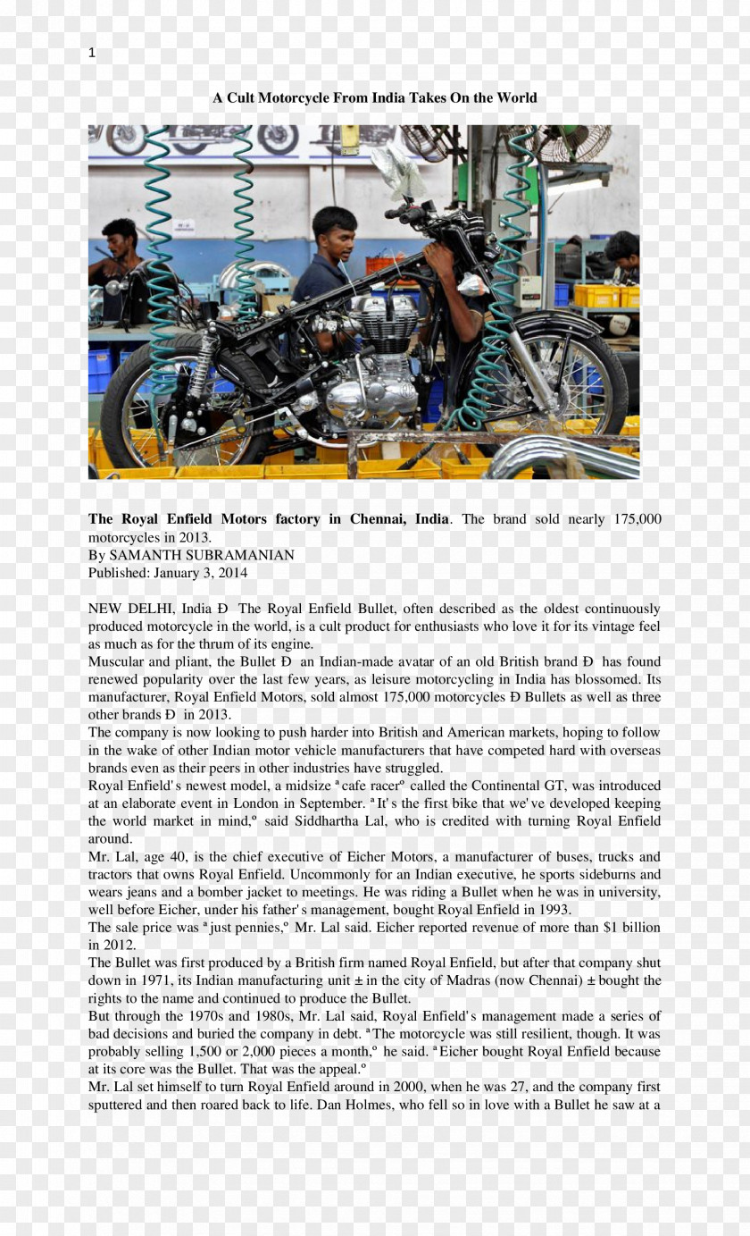 Royal Enfield Motor Vehicle Engineering Magazine Essay PNG