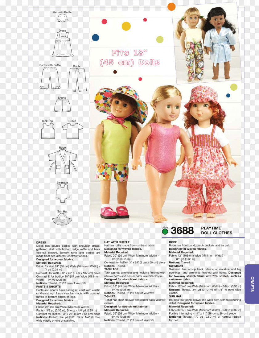 Sewing Pattern Clothing Doll Dress PNG
