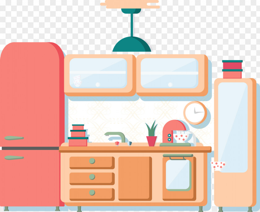 Vector Kitchen Table Refrigerator Chair PNG