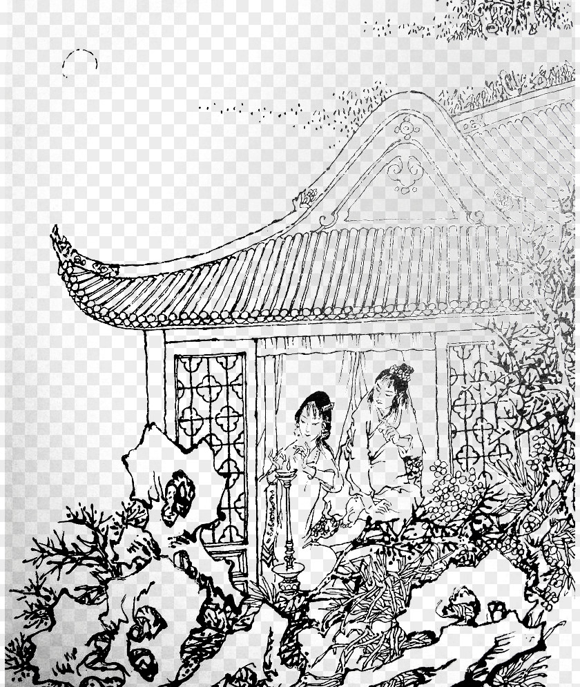 Jia Baoyu Comic Book Dream Of The Red Chamber Black And White Cartoon Sketch PNG