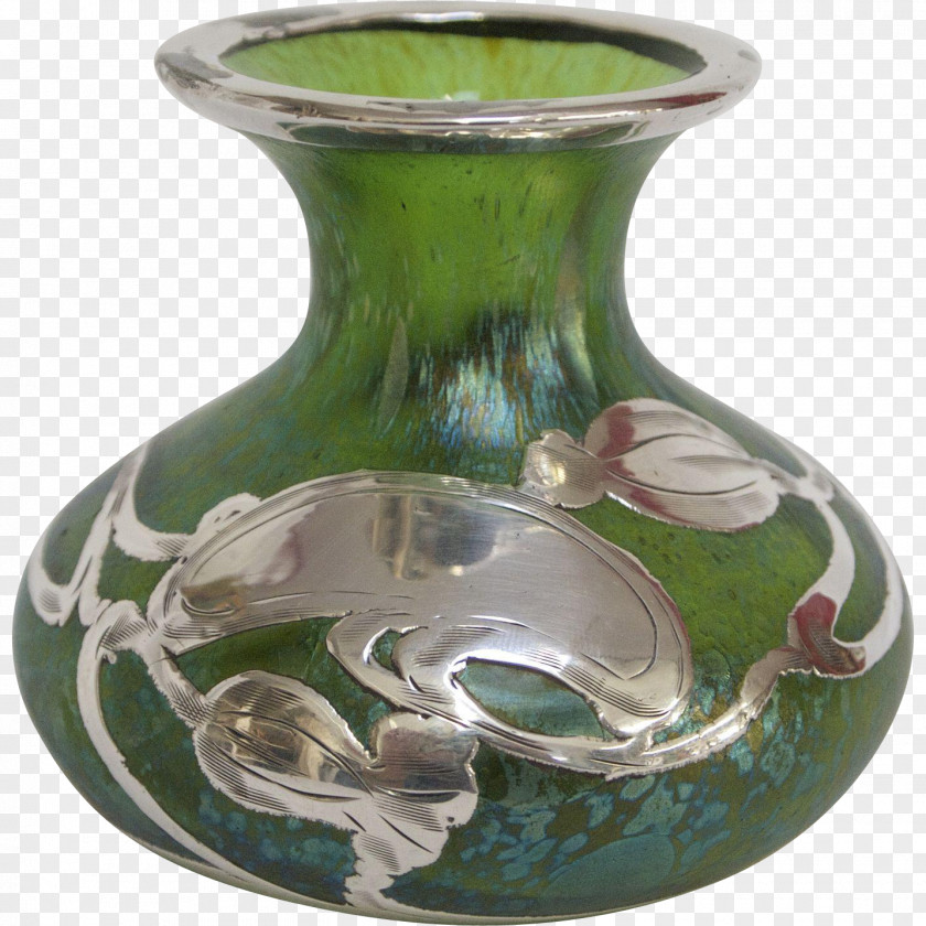 Vase Johann Loetz Witwe Glass Silver Overlay Sterling PNG
