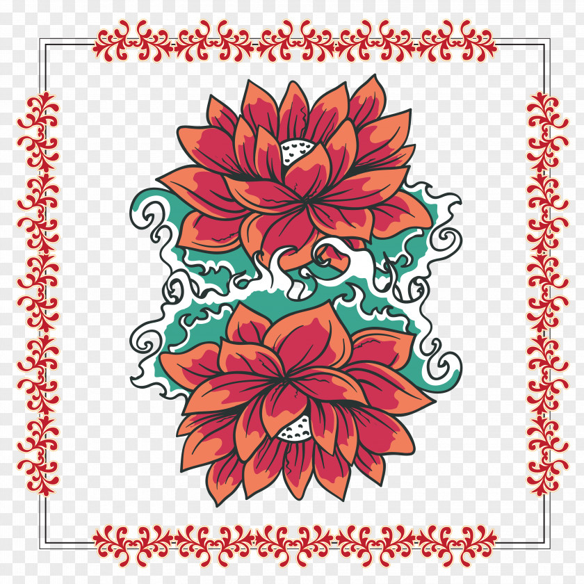 Vector Red Water Lily Wreath Floral Design Graphic PNG