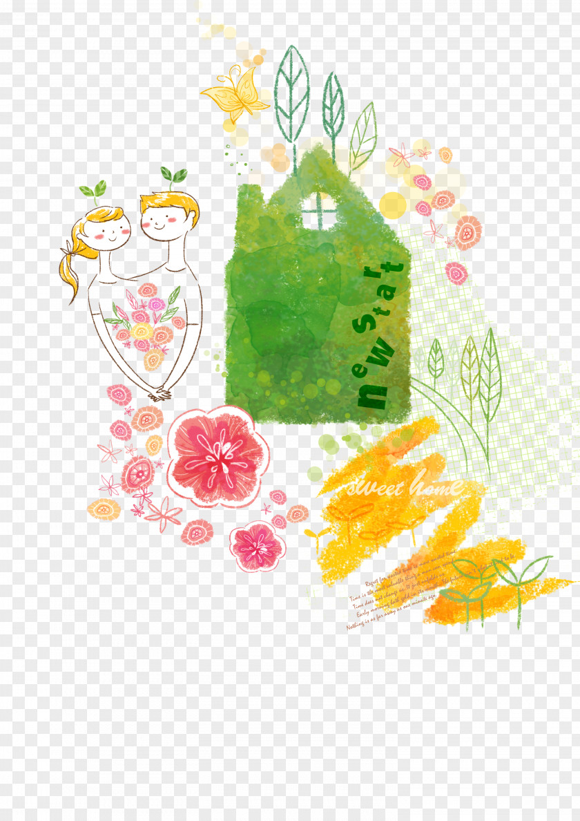 Hand-painted Couple Cartoon Illustration PNG