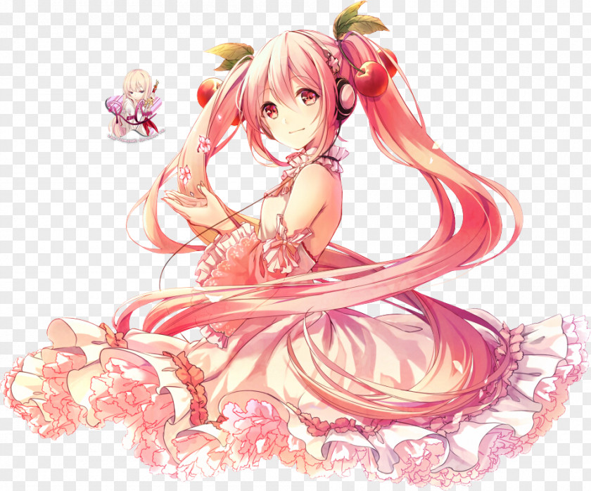 Cherry Blossom Sakura Hatsune Miku Ruffle Drawing Dress PNG