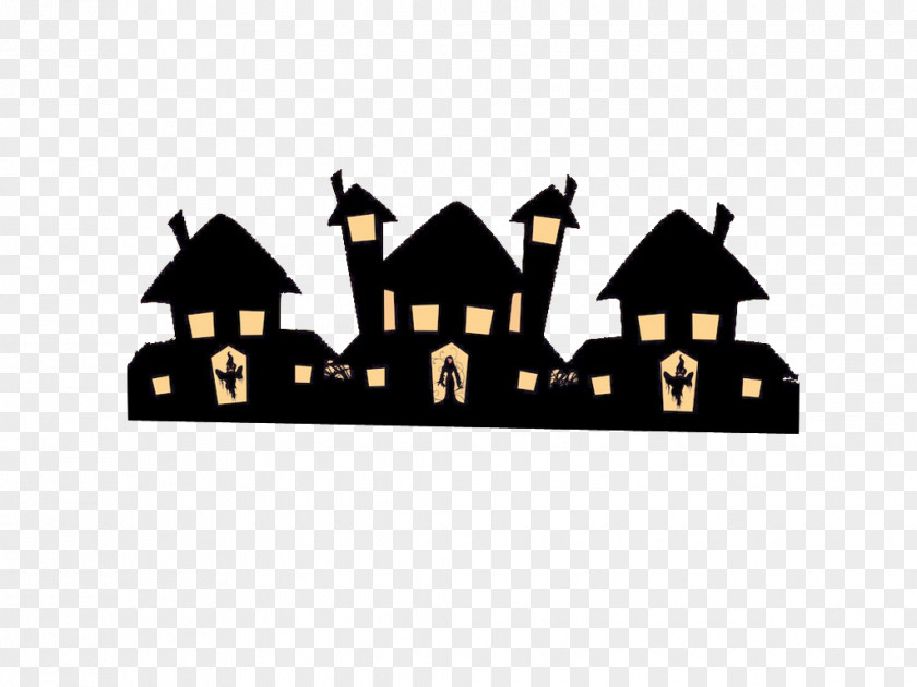 Halloween Black Small House Pattern PNG