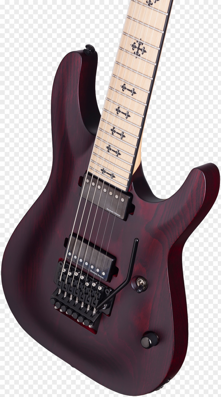 Red Satin Seven-string Guitar Electric Fingerboard Schecter Research PNG