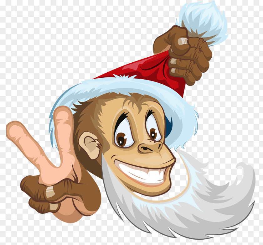 Cute Monkey Santa Claus Clip Art PNG