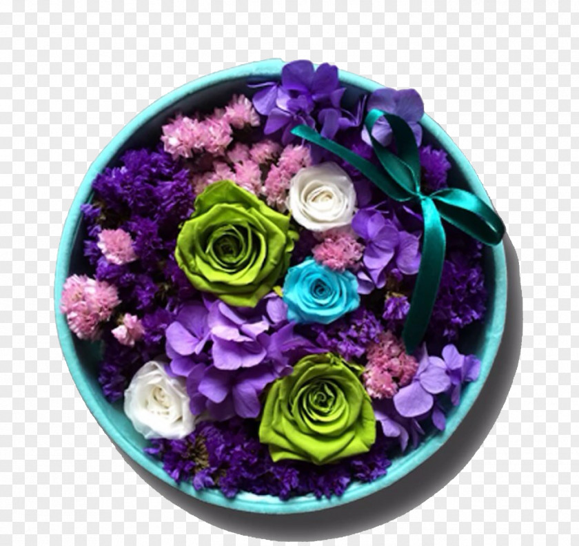 Purple Flowers Decorative Gift Box Floral Design PNG