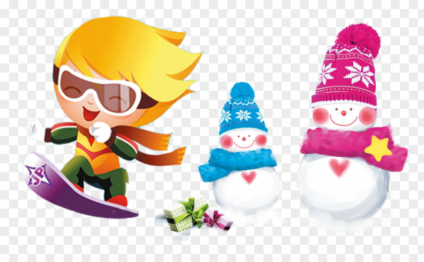 Winter Snowman Skiing Cartoon Child PNG