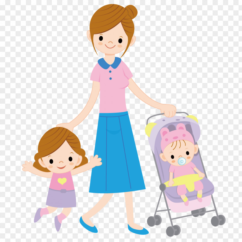 Mother With Children Playing Child Cartoon Illustration PNG