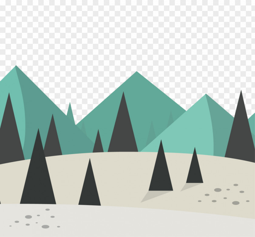 Painted Pine And Mountain Winter Scene Fukei Illustration PNG