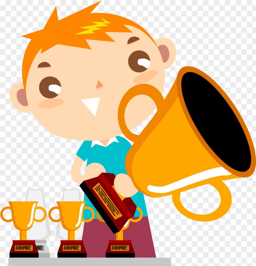 Champion Man Cartoon Podium PNG