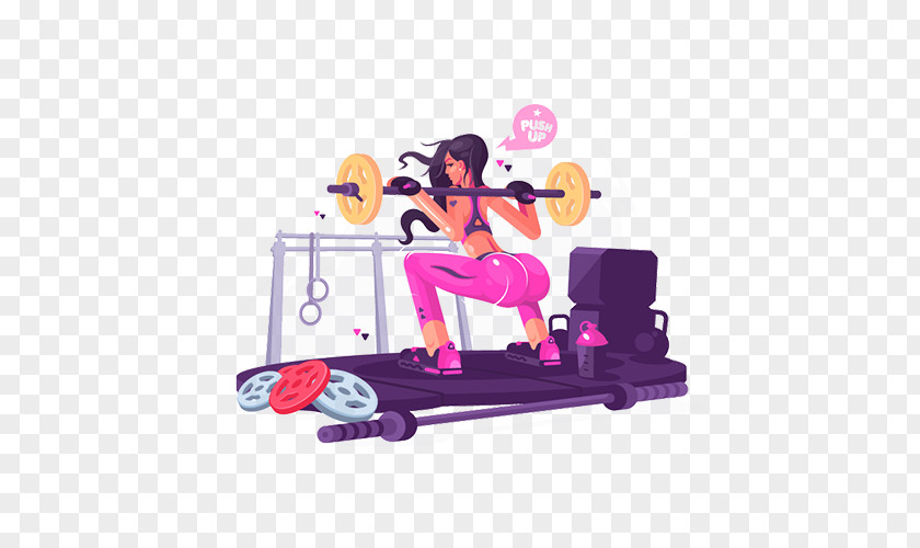 Fitness Woman Lifting Dumbbells Centre Weight Training Squat Illustration PNG
