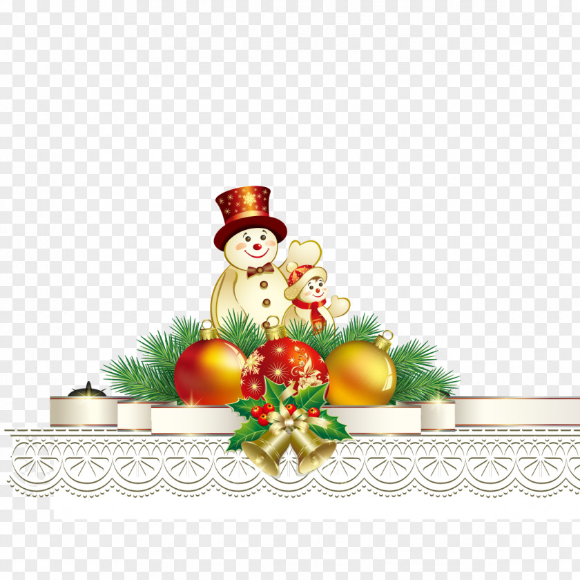 Balls And Bells Vector Snowman Christmas New Year Card PNG