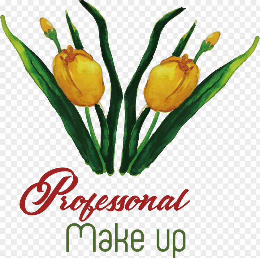 Yellow Water Tulip Floral Design Watercolor Painting Font PNG