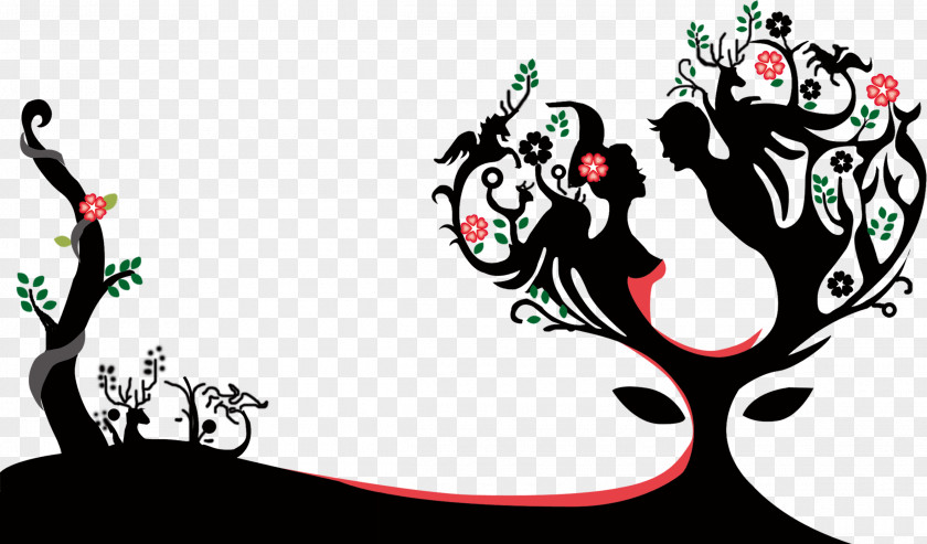 China Qixi Festival Valentines Day The Cowherd And Weaver Girl PNG and the Girl, Beautiful couple beautiful silhouette tree clipart PNG