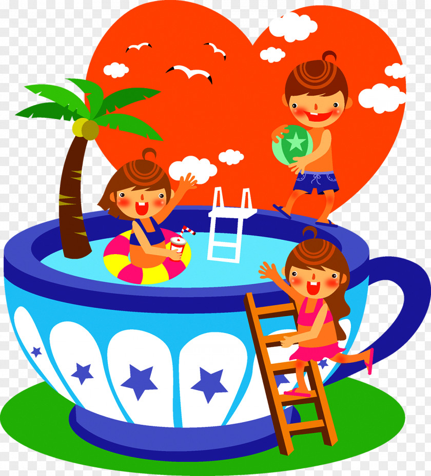 Children Swimming Illustration Summer Child Clip Art PNG