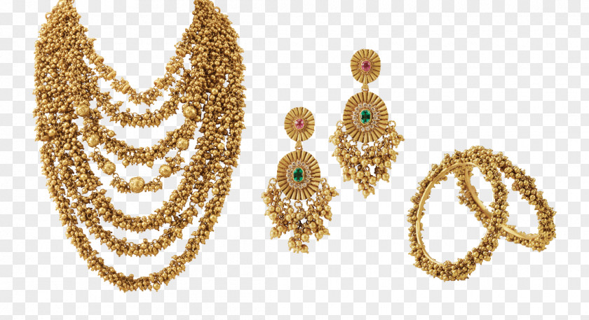 Gold Beads Earring Jewellery Necklace Chain PNG