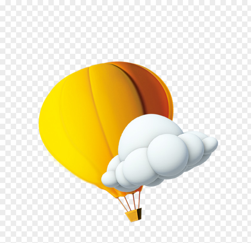 Beautiful Yellow Hot Air Balloon Cartoon Clouds Stereoscopy 3D Computer Graphics PNG