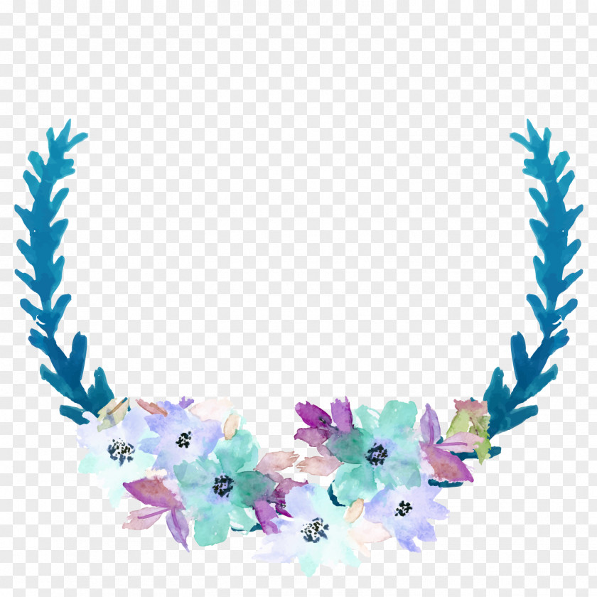 Blue Watercolor Flower Decorative Frame Clip Art PNG