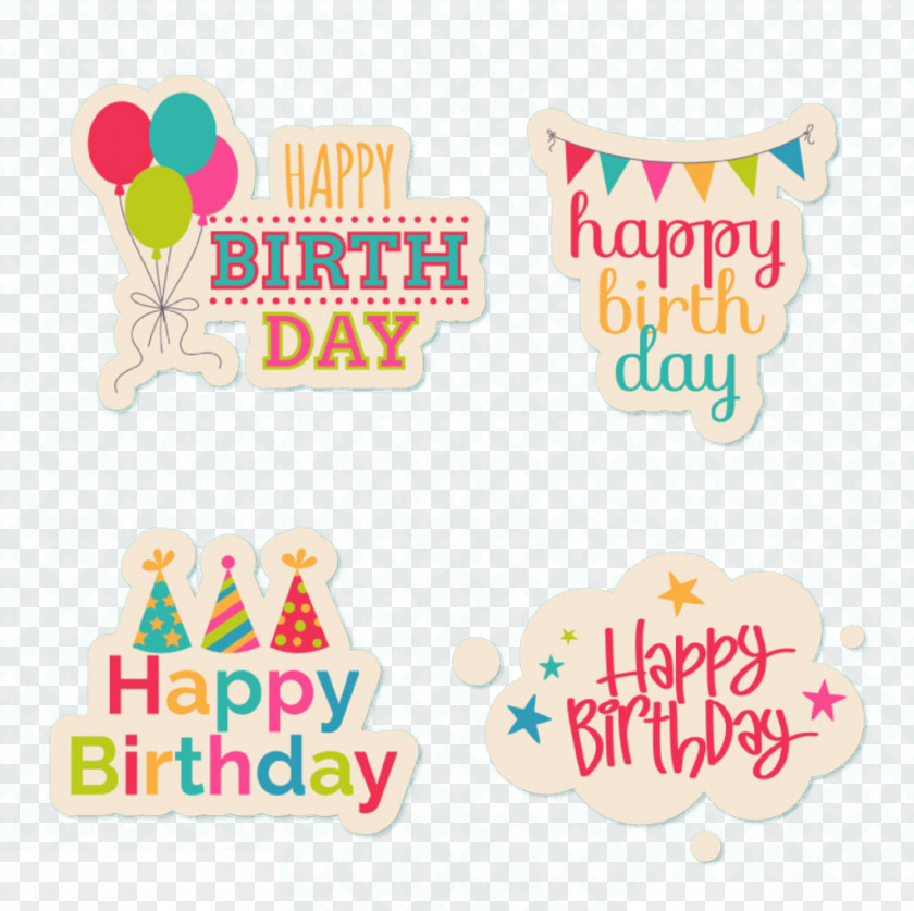 Happy Birthday Cartoon Tags Cake Paper Party PNG